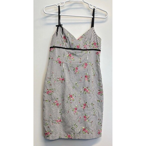 Y2K Maggy London floral Embroidered Roses Striped Babydoll Dress Sz12 - Picture 6 of 12